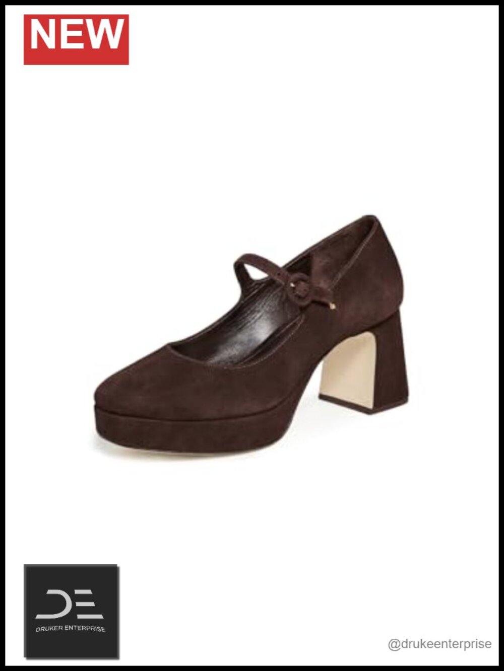 Suede Platform Pumps Block Heel Buckle Strap Dress Shoes